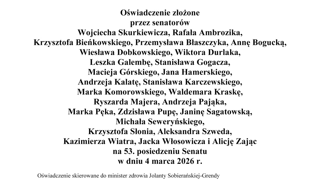 Oświadczenie złożone przez Senatora RP Wiktora Durlaka na 53. posiedzeniu Senatu w dn. 5.03.2026 r.