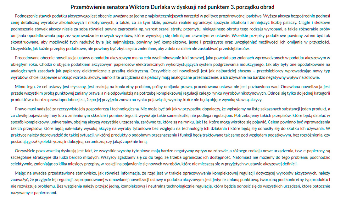Posiedzenie 60: Przemówienie senatora Wiktora Durlaka w dyskusji nad punktem 3. porządku obrad